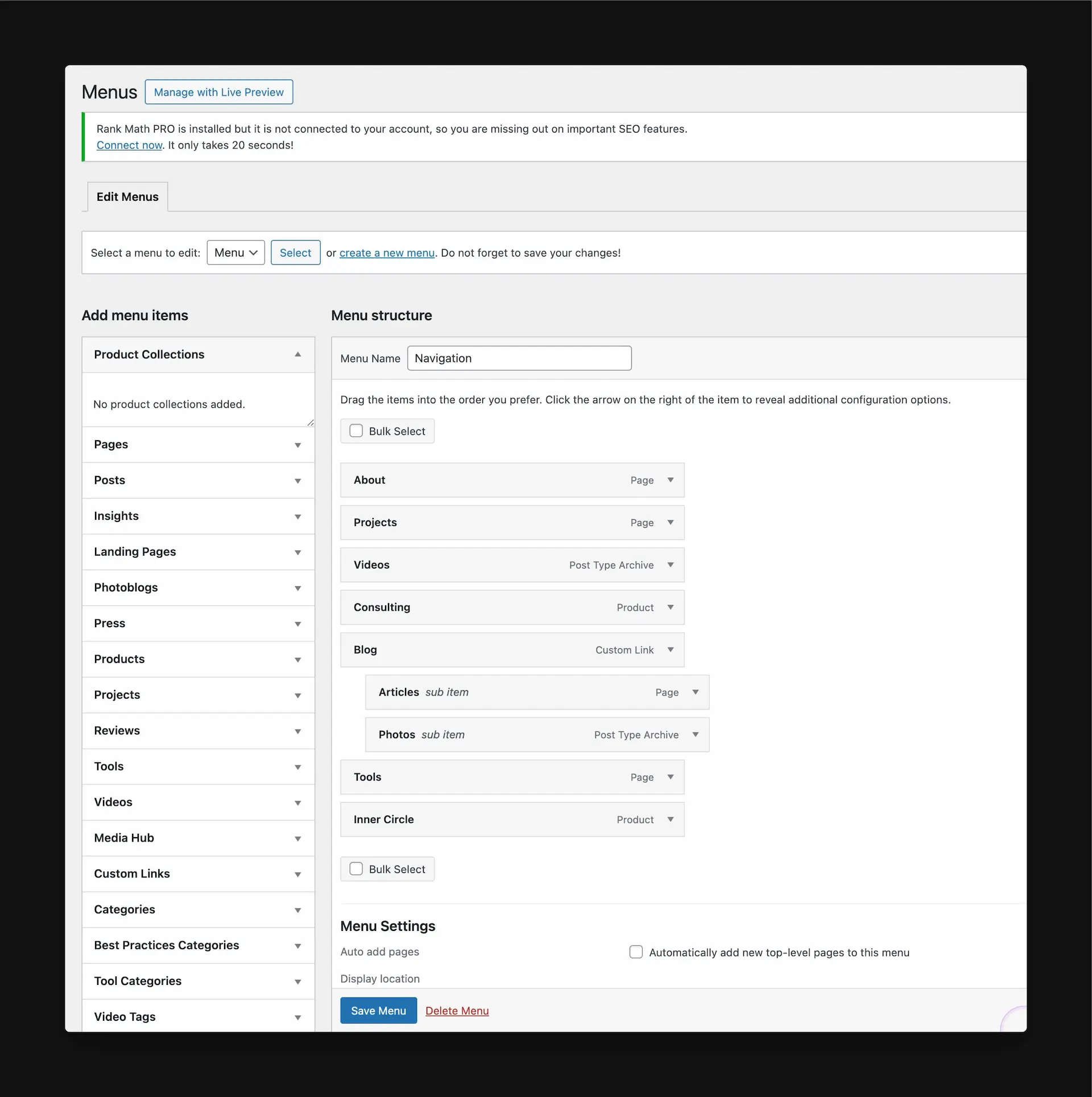 WordPress Menu System