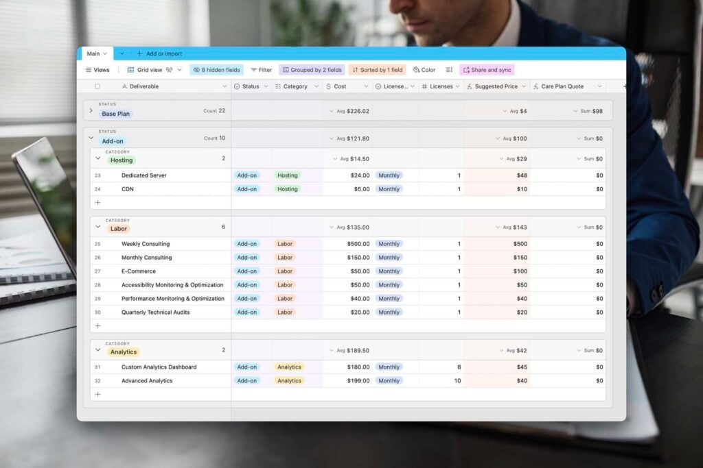 Website care plan add-ons