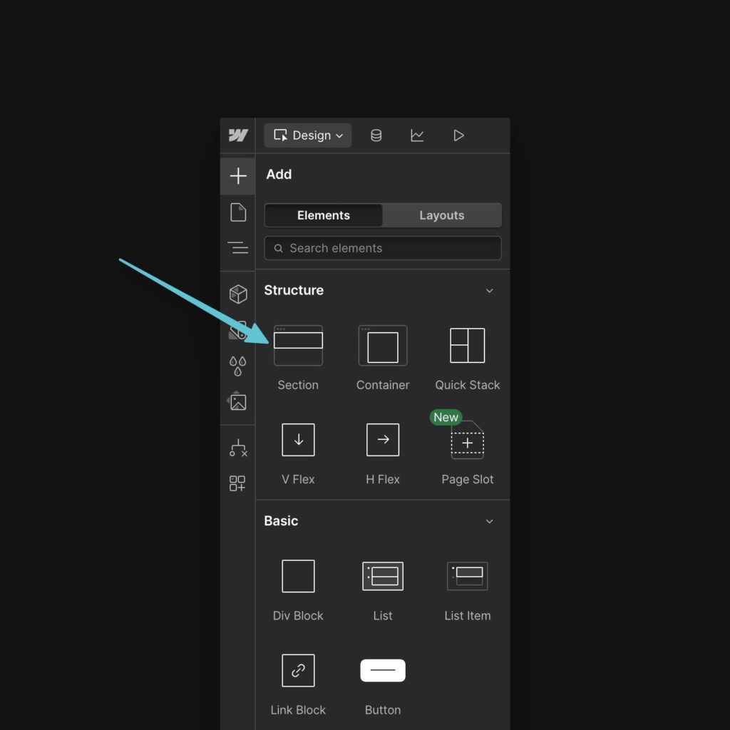 Section elementin Webflow